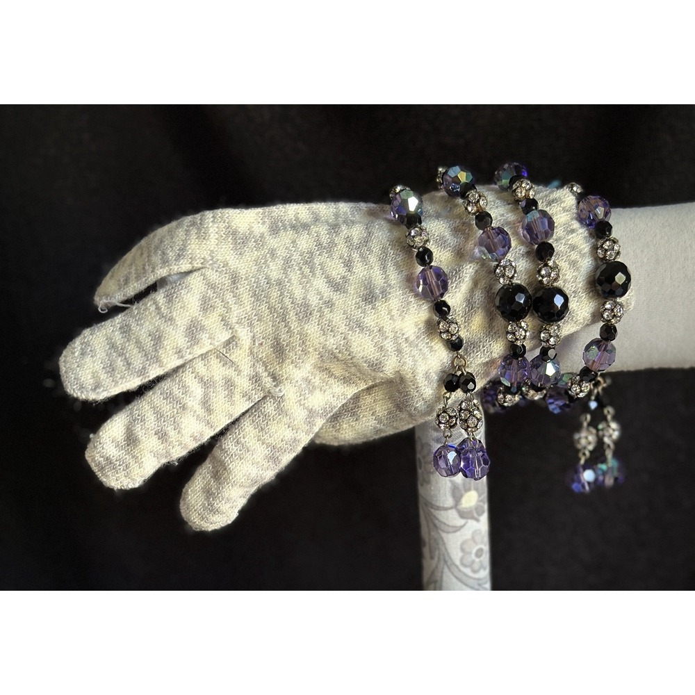 Iridescent Bracelet Purple & Black MultiBeads & Dangles Memory Wire for Any Size